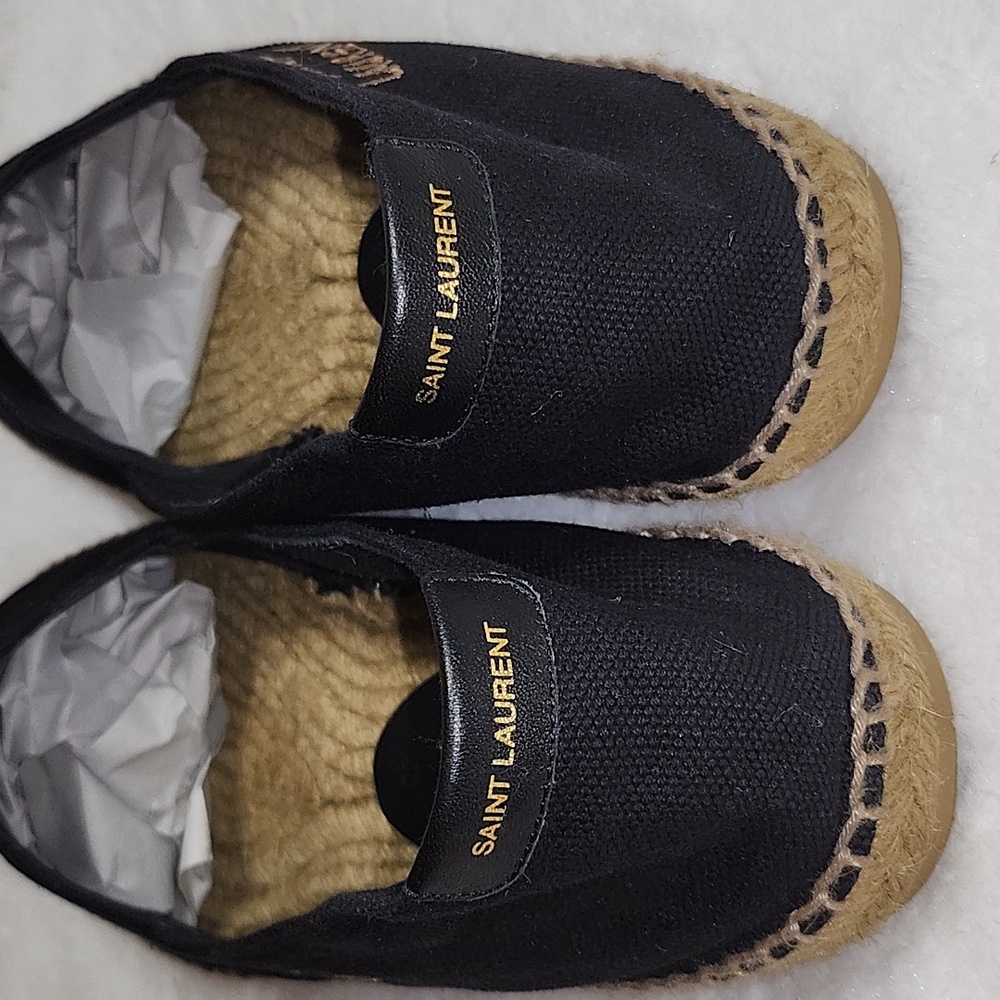 YSL Saint Laurent Mens Black Canvas Slip On Espadrille Size 45/ US 11 - Picture 12 of 14